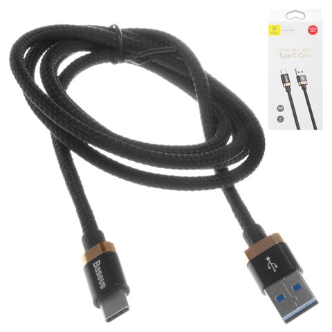 USB кабель Baseus Golden Belt, USB тип C, USB тип A, 100 см, 3 A, чорний, золотистий, в нейлоновому обплетенні, #CATGB 1V