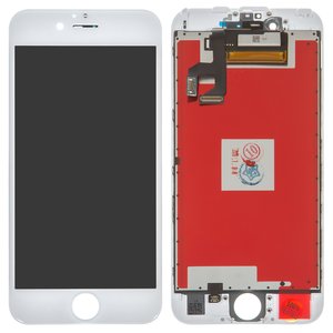 Дисплей для iPhone 6S, белый, с рамкой, Copy, с пластиками камеры и датчика приближения, tianma
