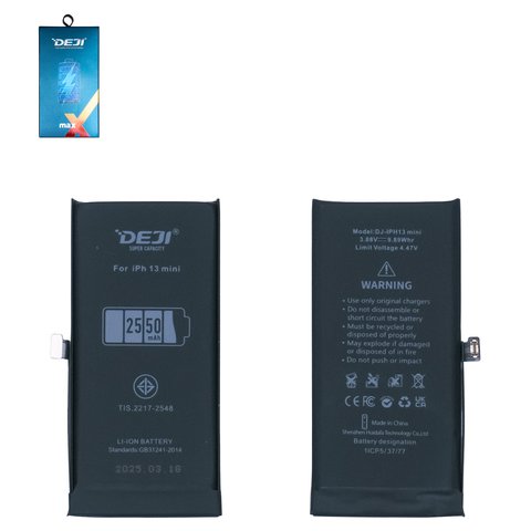 Аккумулятор Deji для Apple iPhone 13 mini, Li ion, 3,88 B, 2550 мАч, повышенная ёмкость, original IC