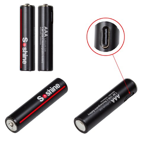 Акумулятор AAA Soshine AAA HR03, 1,5 B, Li ion, 600mWh , заряджається від USB Type C