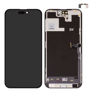 Дисплей для iPhone 14 Pro Max, черный, с рамкой, High Copy, без микросхемы, AMOLED , GX OEM soft, 120Hz