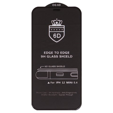 Захисне скло ESD 6D для Apple iPhone 12 mini, сумісне з чохлом, Full Glue, Anti Static, із сіточкою, без упаковки , чорний
