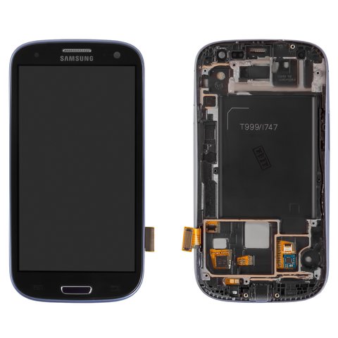 Дисплей для Samsung I747 Galaxy S3, T999 Galaxy S3, синий, Оригинал переклеено стекло 