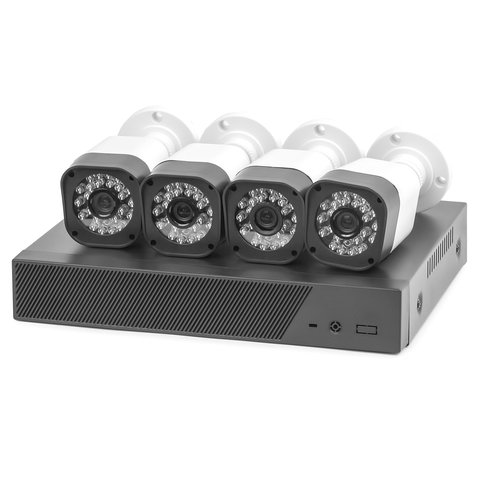 Комплект: сетевой видеорегистратор MACK0410 и 4 AHD камеры наблюдения 720p, 1 МП 