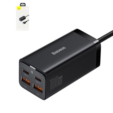 Mains Charger Baseus GaN3 Pro Desktop, 100 W, Fast Charge, black, with cable USB type C to USB type C, 4 output, 1.5 m  #CCGP000101