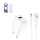 Mains Charger Hoco C98A, (18 W, Quick Charge, white, with USB cable Type-C, 1 output) #6931474766878