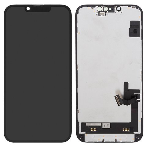 Дисплей для iPhone 14, черный, с рамкой, переклеено стекло