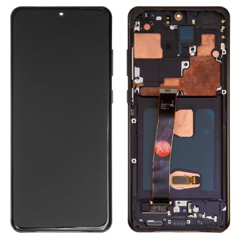 LCD compatible with Samsung G988 Galaxy S20 Ultra, black, with frame, original change glass  , cosmic black 
