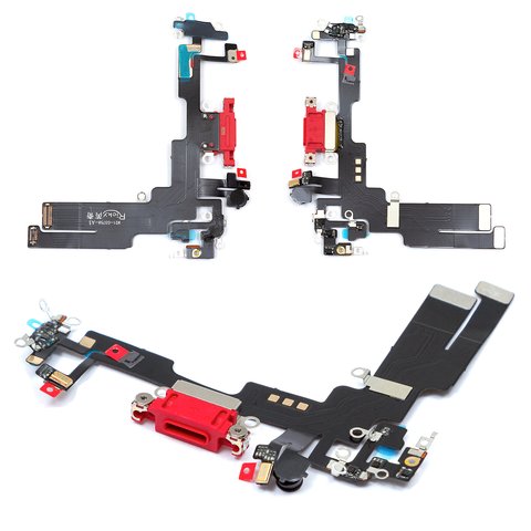 Flat Cable compatible with iPhone 14, charge connector, red, with microphone, with components, HC 