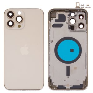 Housing compatible with iPhone 13 Pro Max, golden, with SIM card holders, with side buttons, gold 
