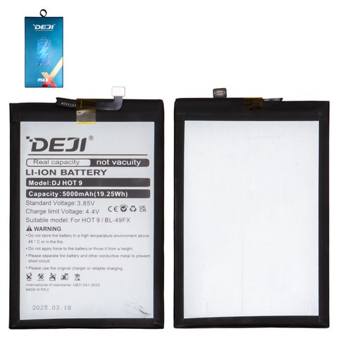Аккумулятор Deji BL 49FX для Infinix Hot 8, Hot 9 Pro X655F , Smart 6 X6511 , Li ion, 3,85 B, 5000 мАч