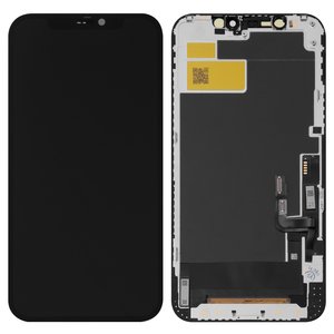 Pantalla LCD puede usarse con iPhone 12, iPhone 12 Pro, negro, con marco, AAA, TFT , JK