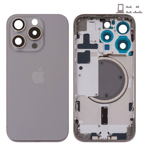 Carcasa puede usarse con iPhone 15 Pro, gris, con botones laterales,  con sujetador de tarjeta SIM, Original PRC , EU Version, natural titanium