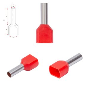 Наконечник TE4012, для 2х проводів, трубчастий, ізольований, червоний, 10 шт., 4 мм², 12 мм