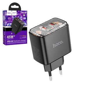 Мережевий зарядний пристрій Hoco CS43A, 45 Вт, Power Delivery PD , чорний, 2 порта, #6942007620826