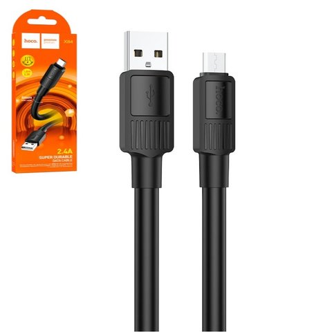 USB кабель Hoco X84, USB тип A, micro USB тип B, 100 см, 2,4 А, черный, #6931474770981