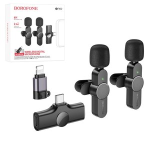 Микрофон петличный Borofone BFK12, беспроводной, с клипсой, USB тип C, Lightning