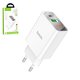 Мережевий зарядний пристрій Hoco C100A, 20 Вт, Quick Charge, Power Delivery (PD), білий, з дисплеєм, 2 порта, #6931474769800